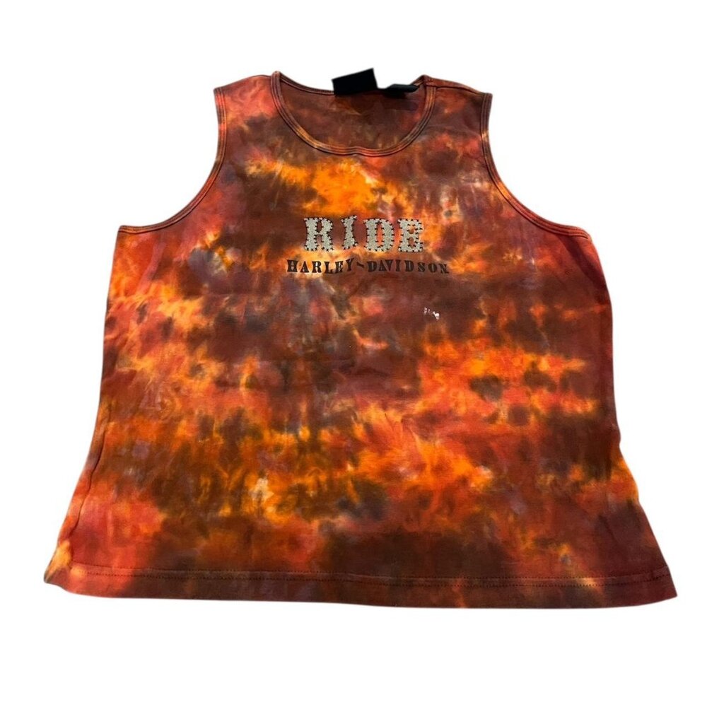 bold tie-dye harley tank with ride graphic
